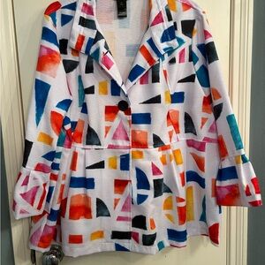 Ali Miles White and Red Geometric Suit Jacket